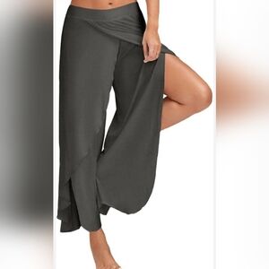 Wide Leg Split Long Pants High Waist Flared Palazzo OL Work Casual Long Trousers